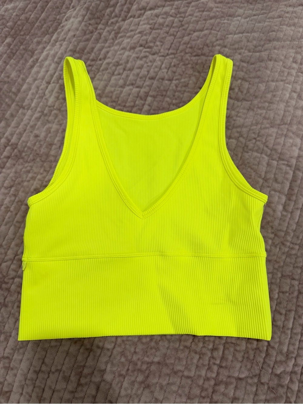 lululemon athletica Neon Yellow Ribbed V-Neck Crop Tank